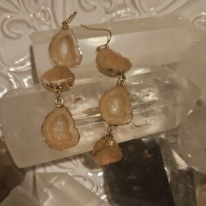 Gold and Cream Geode Drop Earrings